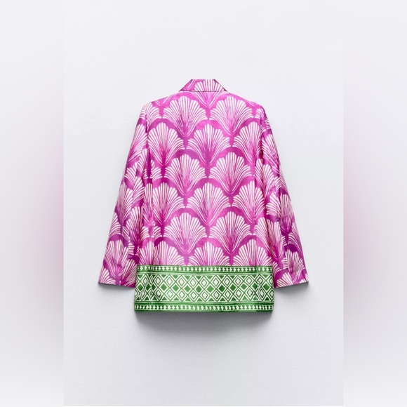 Zara Satin Effect Printed Blazer Purple Multicolor Blogger’s Favorite Size Small - Picture 4 of 16